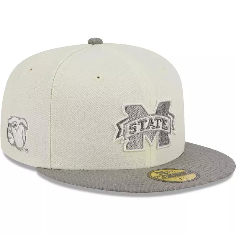Men's New Era Stone/Gray Mississippi State Bulldogs Chrome & Concrete 59FIFTY Fitted Hat,  Product Image