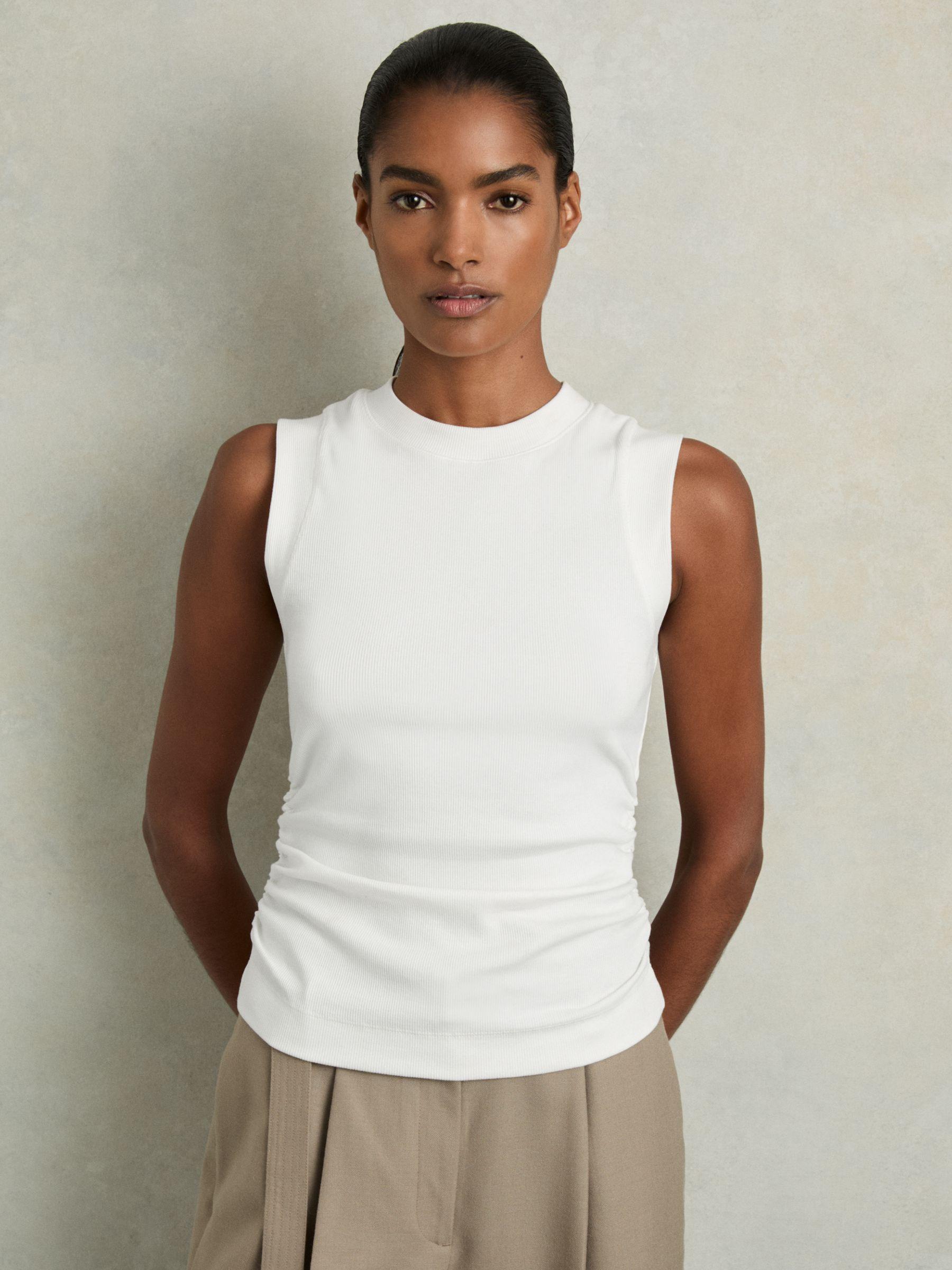 Ribbed Ruched Waist Vest in White Product Image