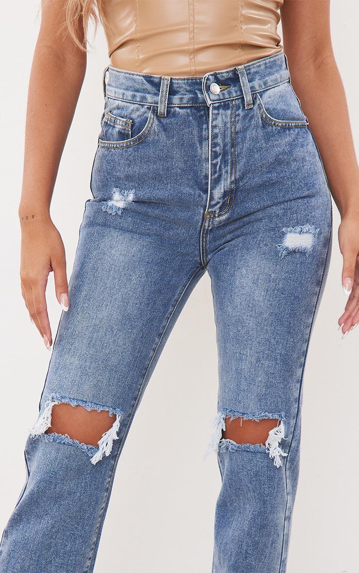 Mid Wash High Rise Ripped Straight Leg Jeans Product Image