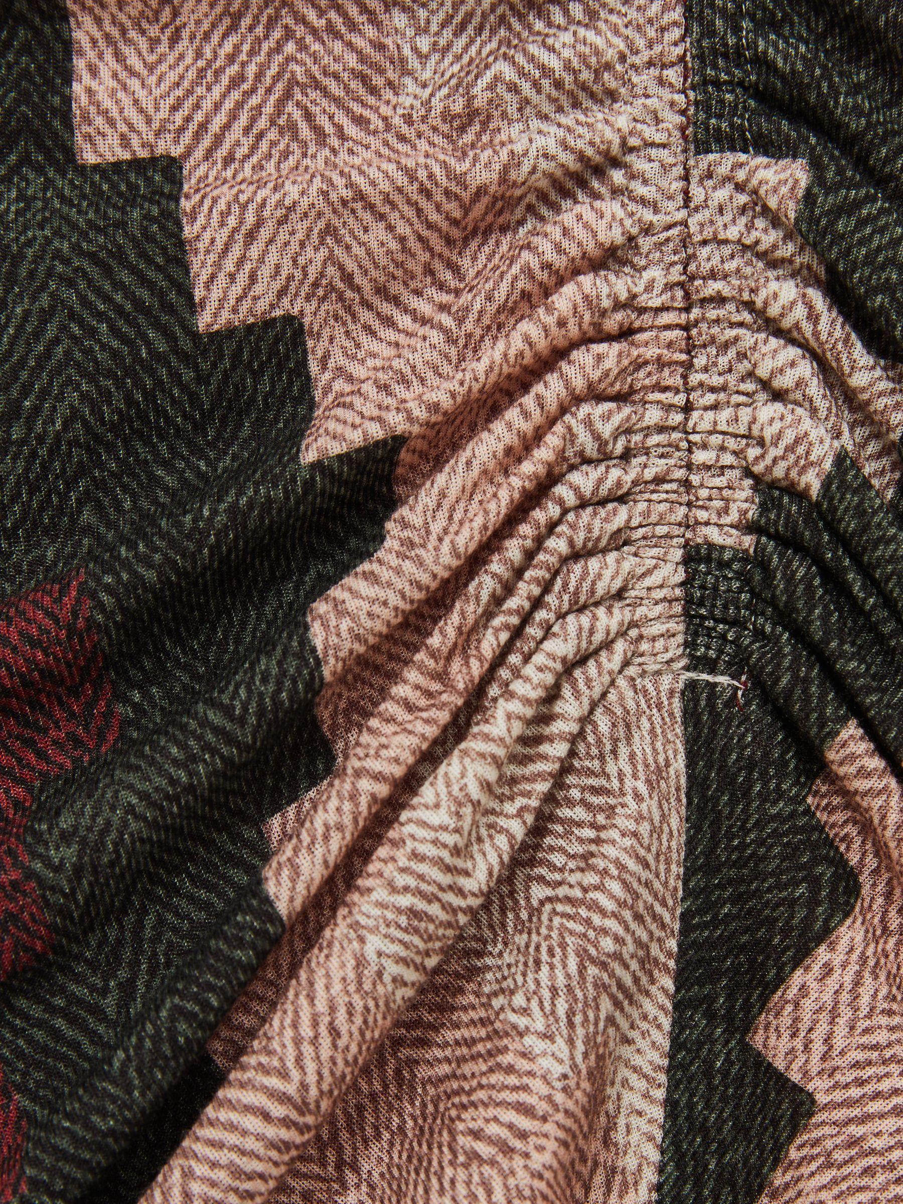 Printed Ruched Top With Wool in Burgundy Product Image