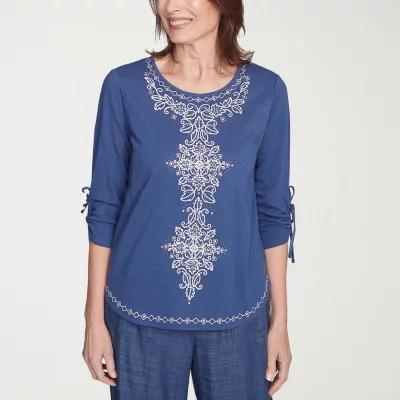 Alfred Dunner Summer Solstice Womens Crew Neck 3/4 Sleeve T-Shirt Product Image