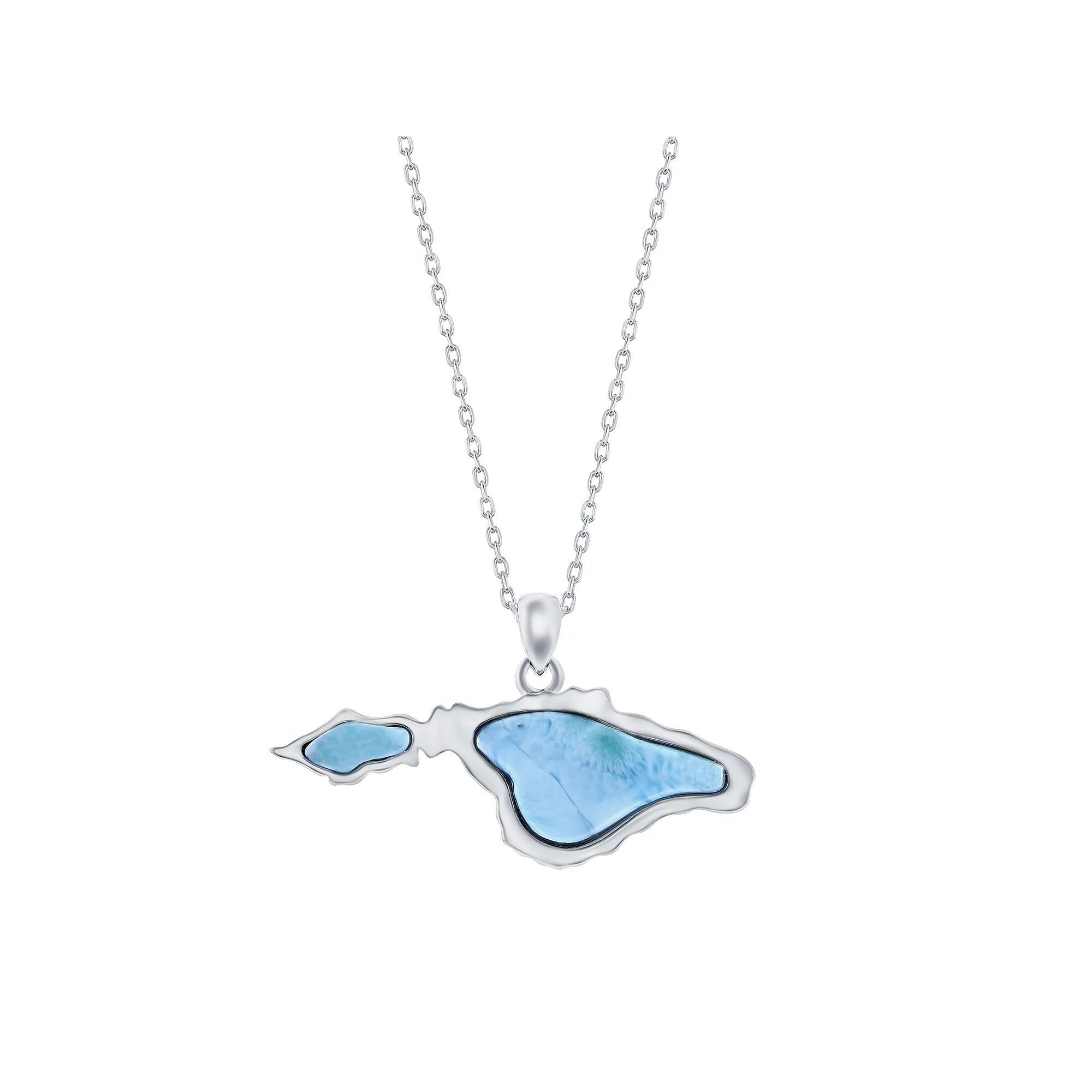 Sterling Silver Catalina Map Outline Larimar Pendant, Women's, Size: 18" Product Image
