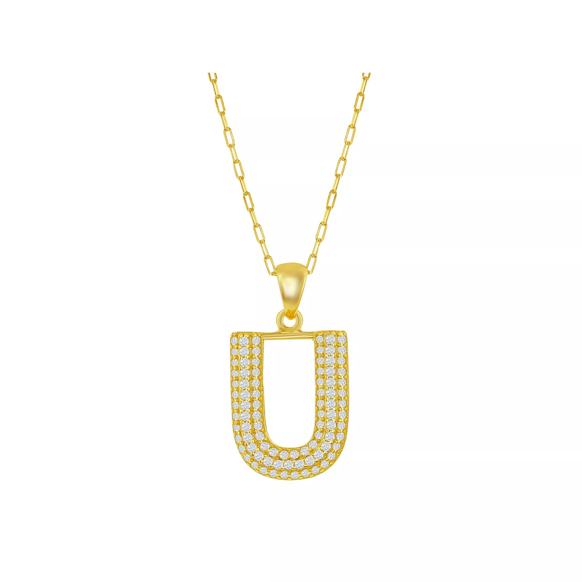 Sterling Silver Cubic Zirconia Block Initial Necklace, Women's, Size: 16-18" ADJ, H Product Image