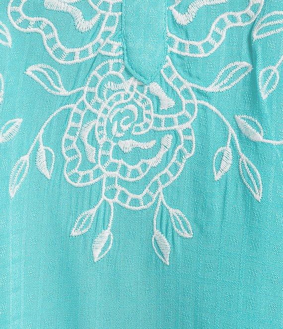 Nurture Embroidered 3/4 Sleeve V-Neck Placket Top Product Image