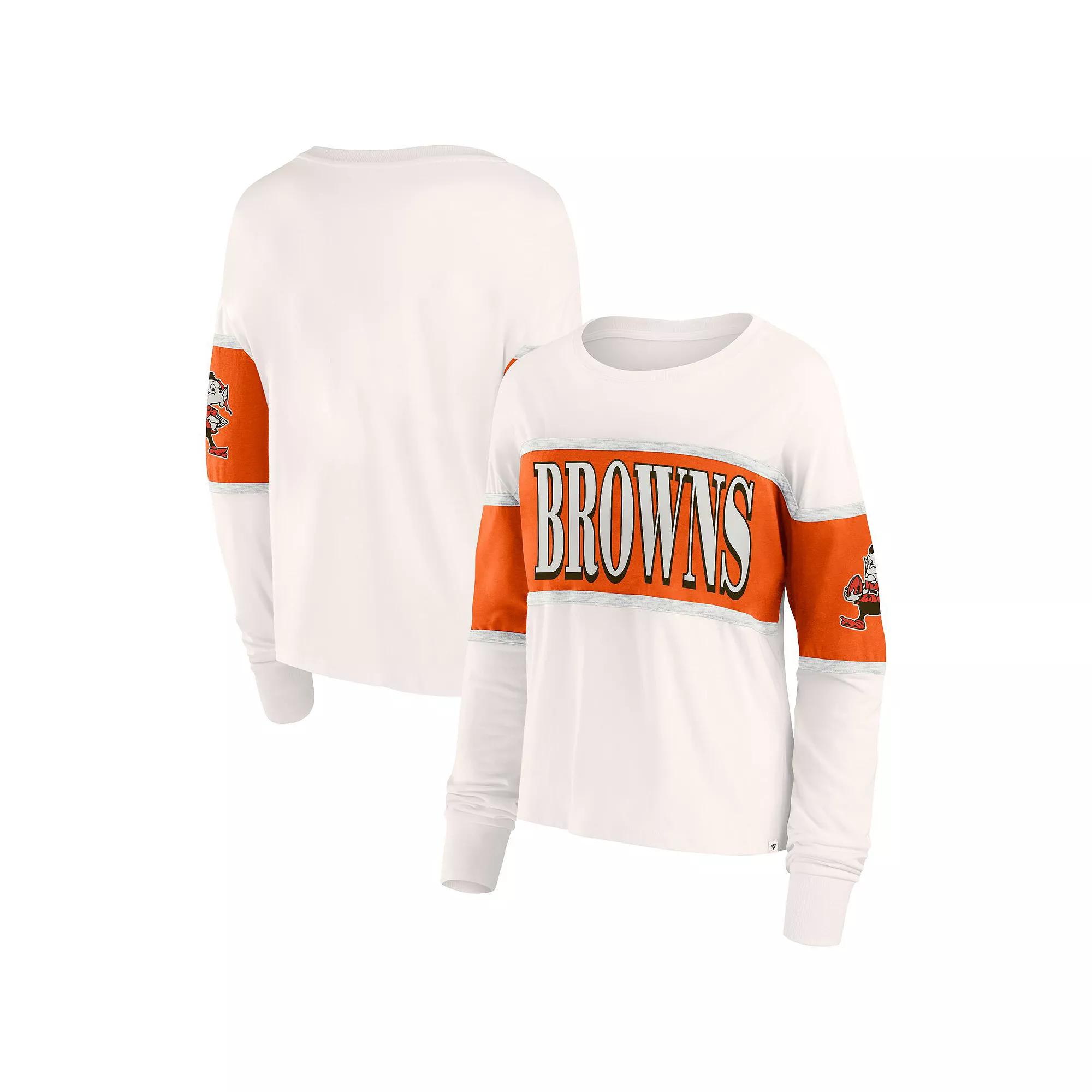 Women's Fanatics Cream Cleveland Browns Antique Block Long Sleeve T-Shirt,  Product Image