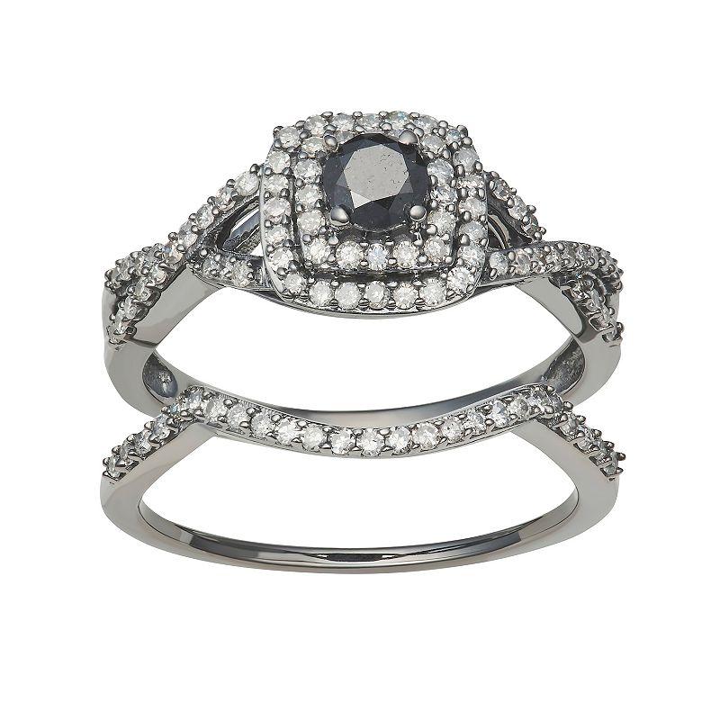 HDI 10k White Gold 3/4 Carat T.W. Black & White Diamond Rings Set, Women's, Size: 6 Product Image