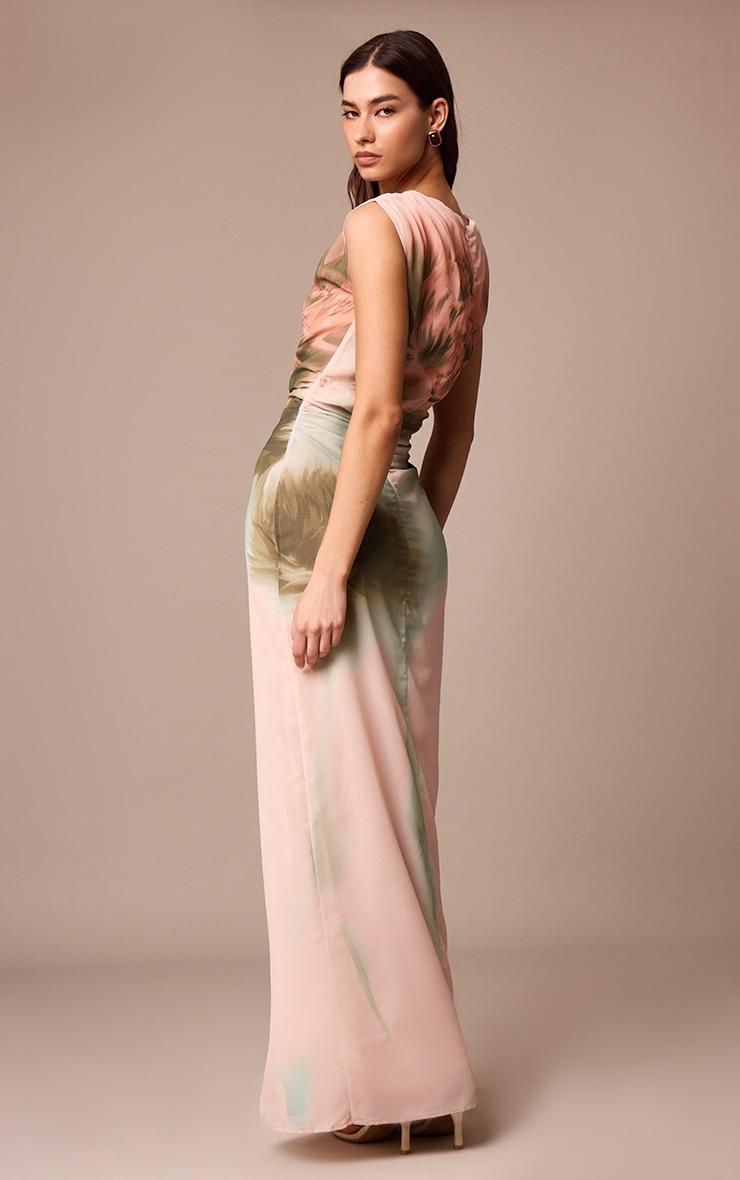 Dusty Pink Printed Floral Chiffon Ruched Sleeveless Maxi Dress Product Image