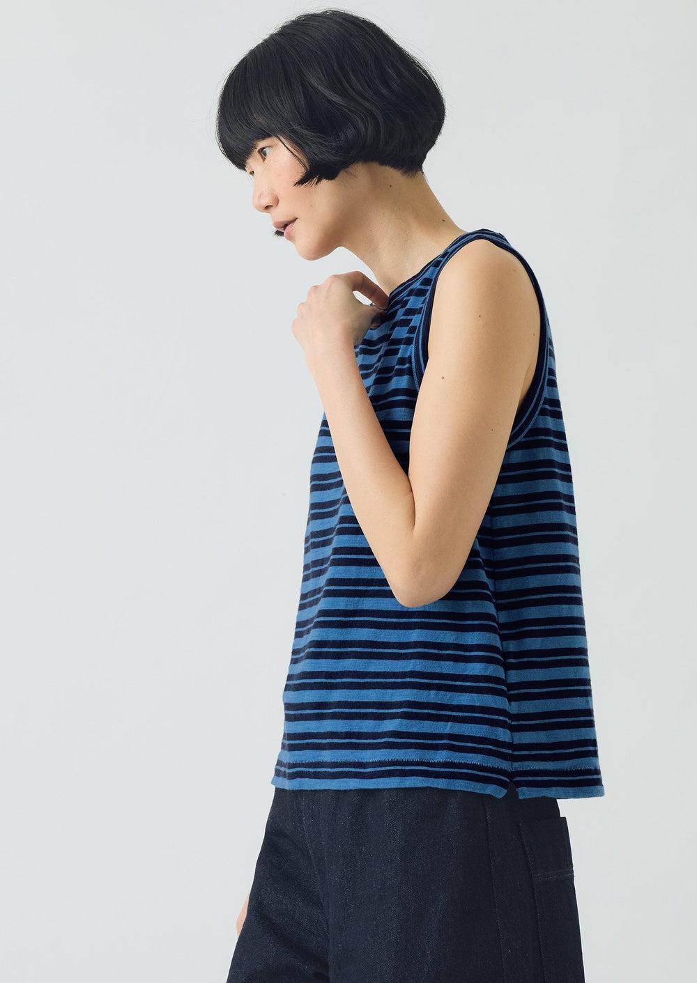 Stripe Cotton Tank Top | Navy/Celestial Blue Product Image