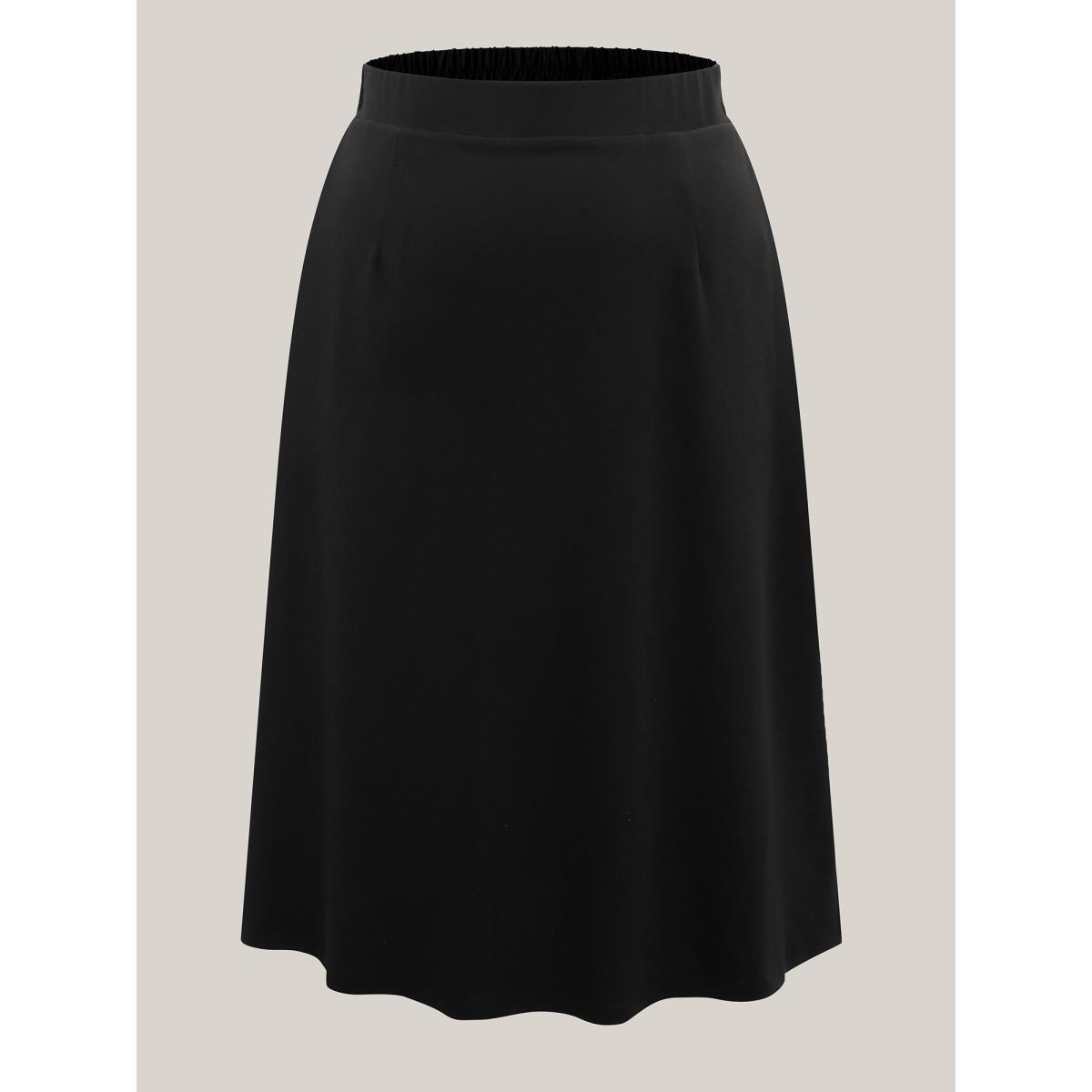 Plus Size Side Slit Straight Fit Maxi Skirt Women Pureblack No stretch Side seam pocket Everyday-Elegant Skirts BloomChic 18-20/2X Product Image