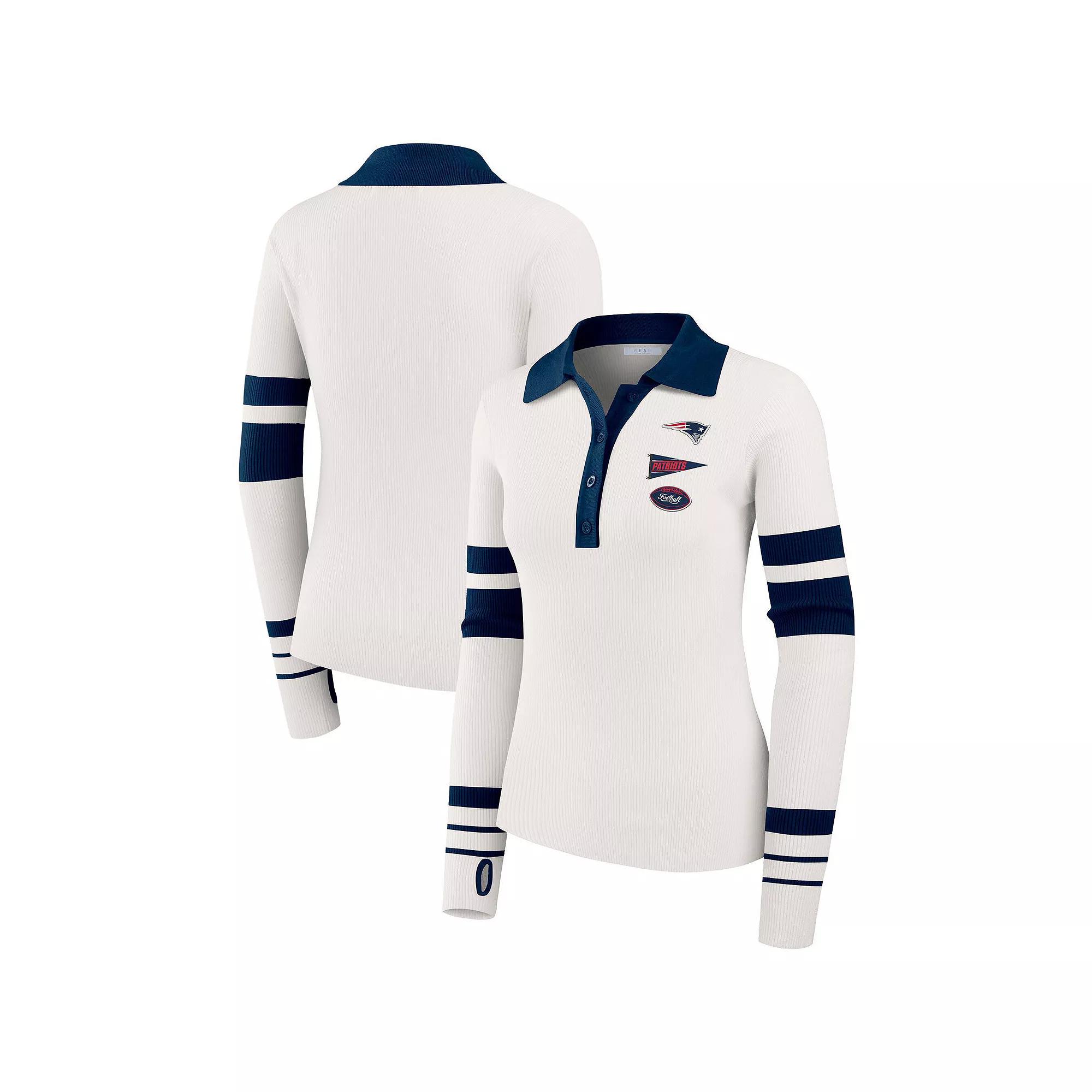 Women's WEAR by Erin Andrews White Cleveland Browns Ribbed Henley Polo Sweater,  Product Image