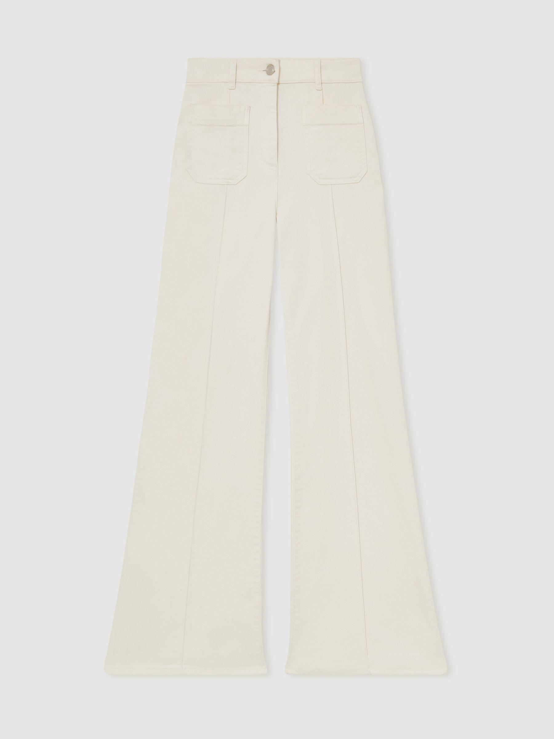 Patch-Pocket Flared Jeans in Ecru Product Image
