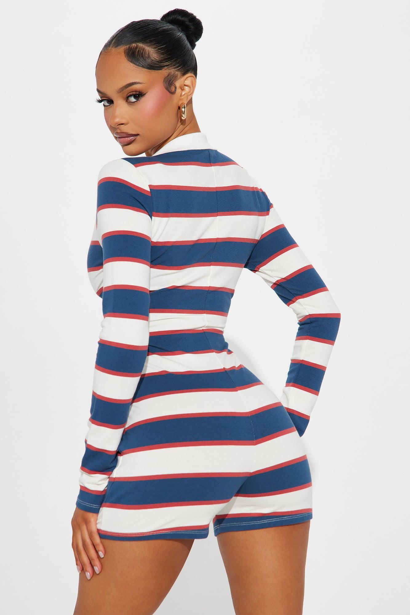 On My Way Romper - Navy/combo Product Image