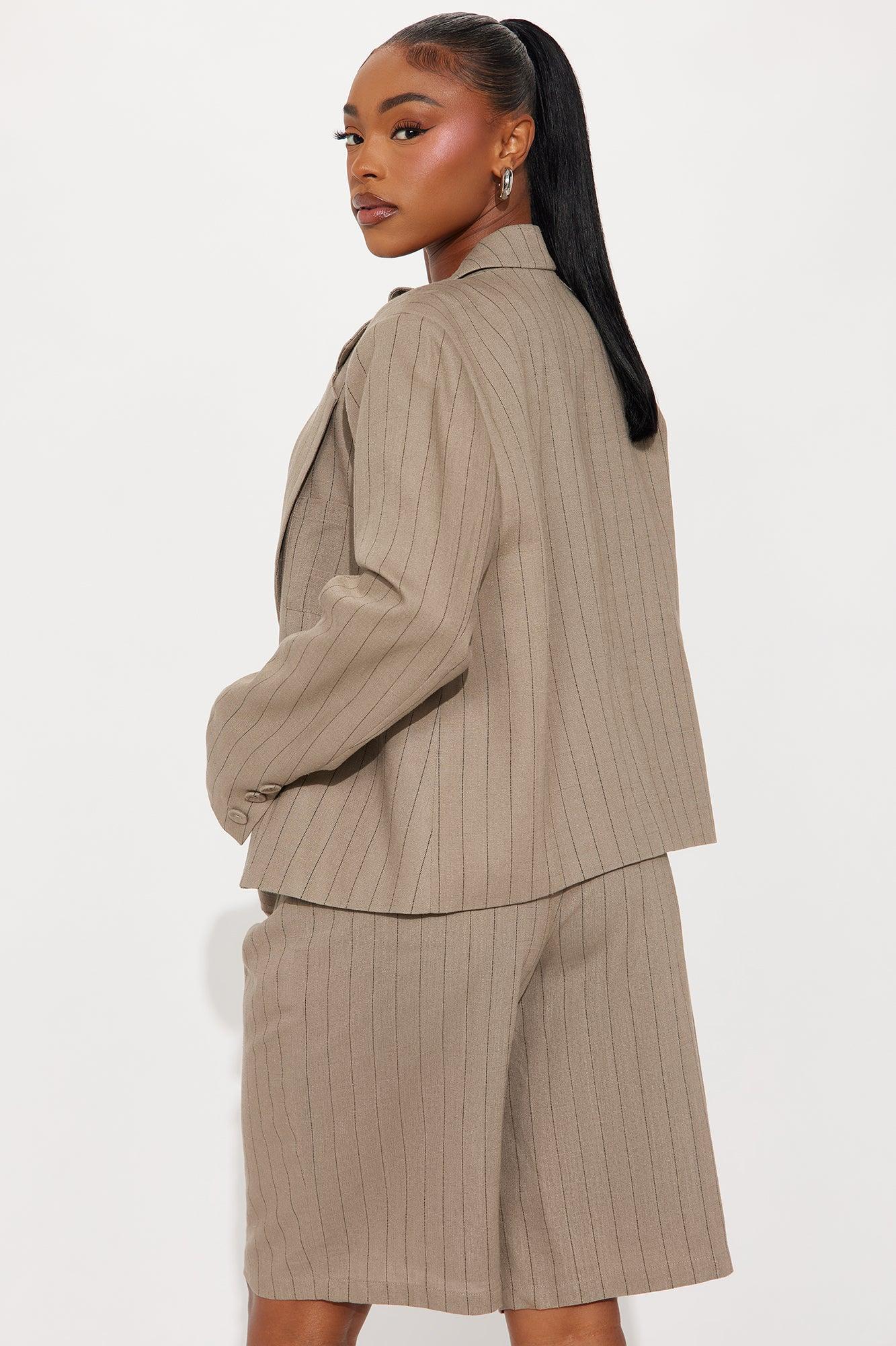 Penelope Pinstripe Linen Blazer - Mocha Female Product Image