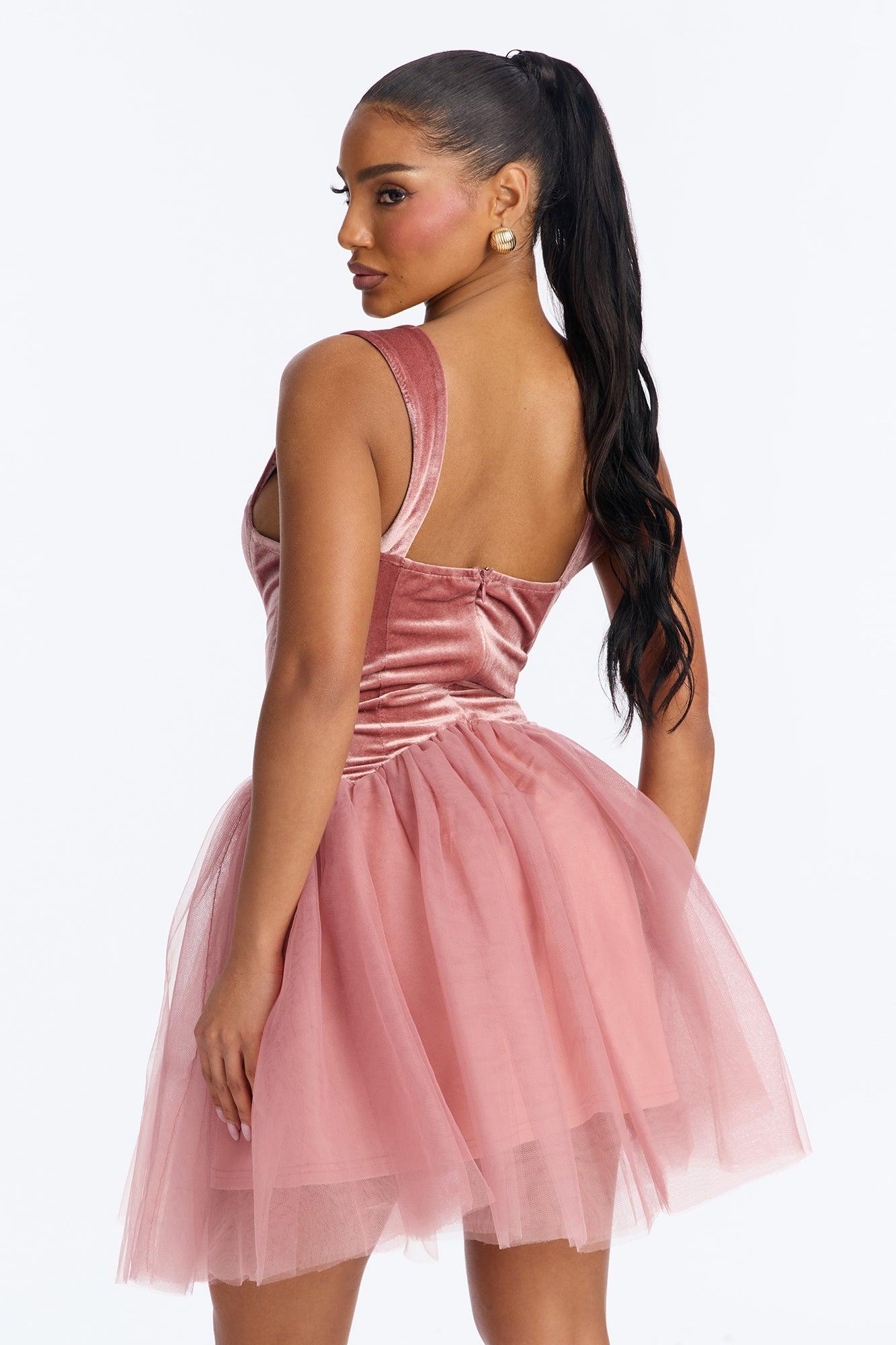 Constanza Velvet Tulle Mini Dress - Mauve Female Product Image