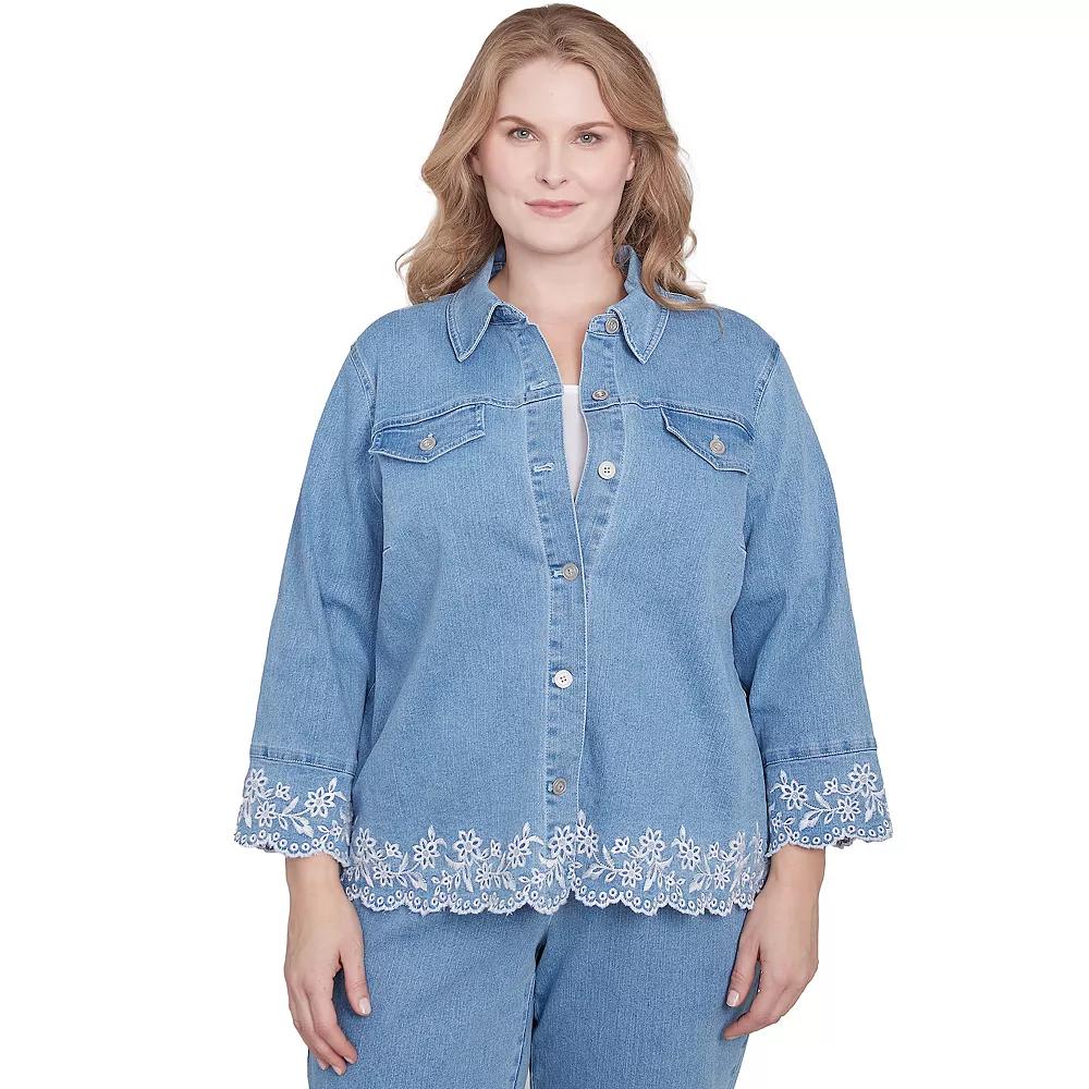 Plus Size Alfred Dunner Denim Floral Embroidered Jacket, Women's, Size: 2XL, Light Blue Product Image