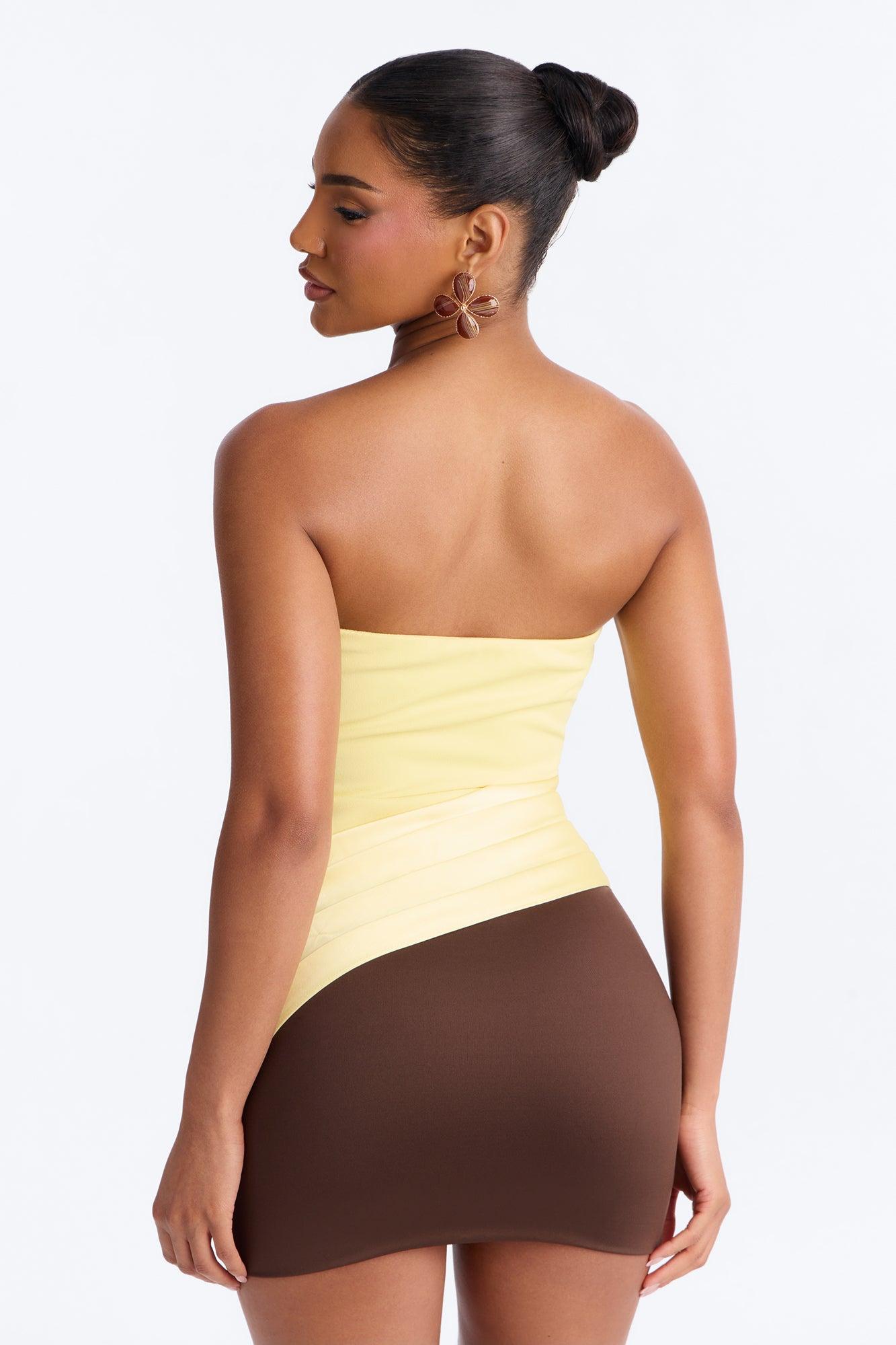 Sophistication Served Pleated Satin Corset - Butter Yellow Female Product Image