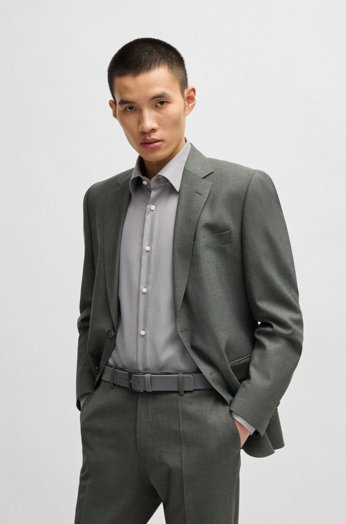 BOSS - Italian-leather belt with embossed structure - Dark Grey Product Image