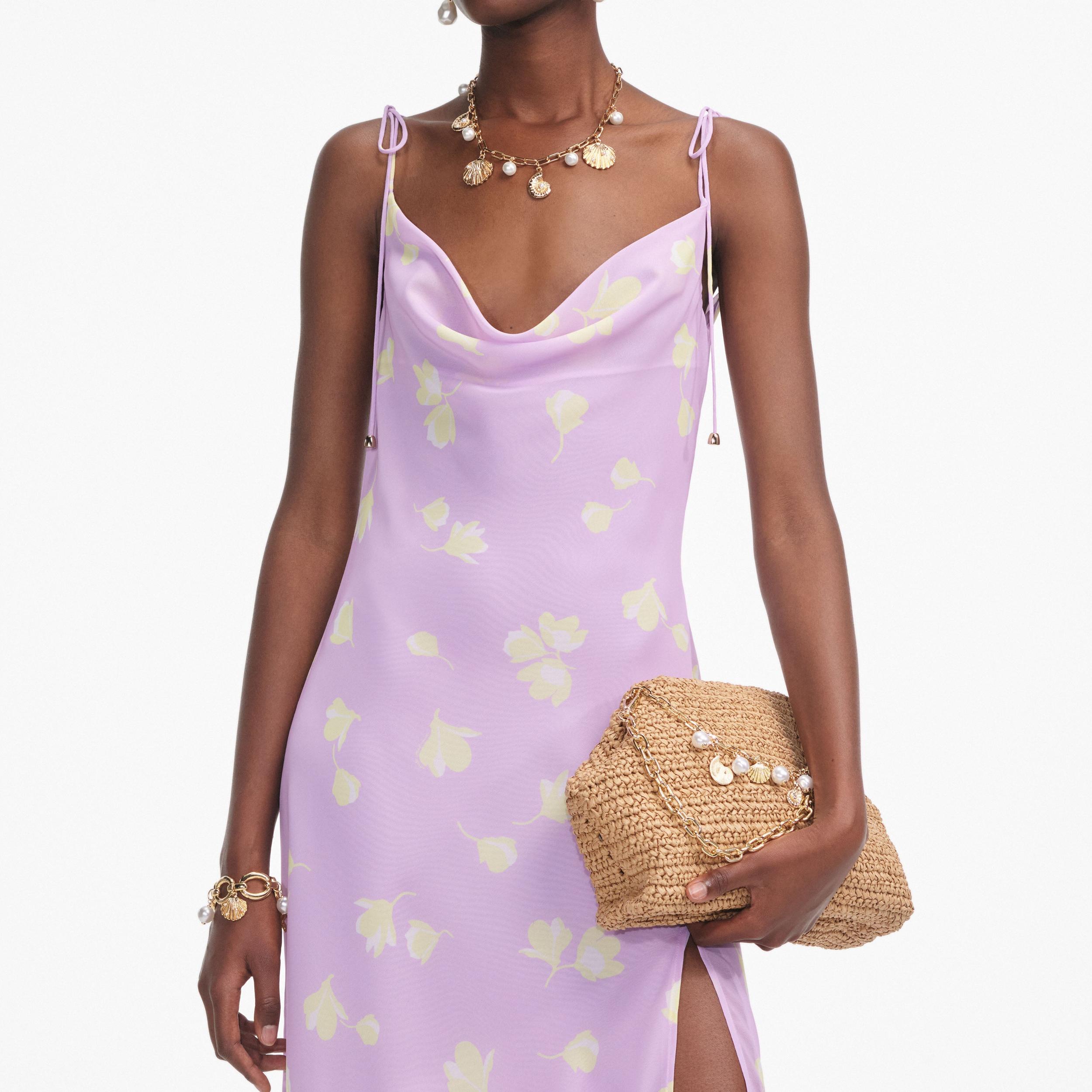 Lilac Floral Chiffon Midi Dress Product Image