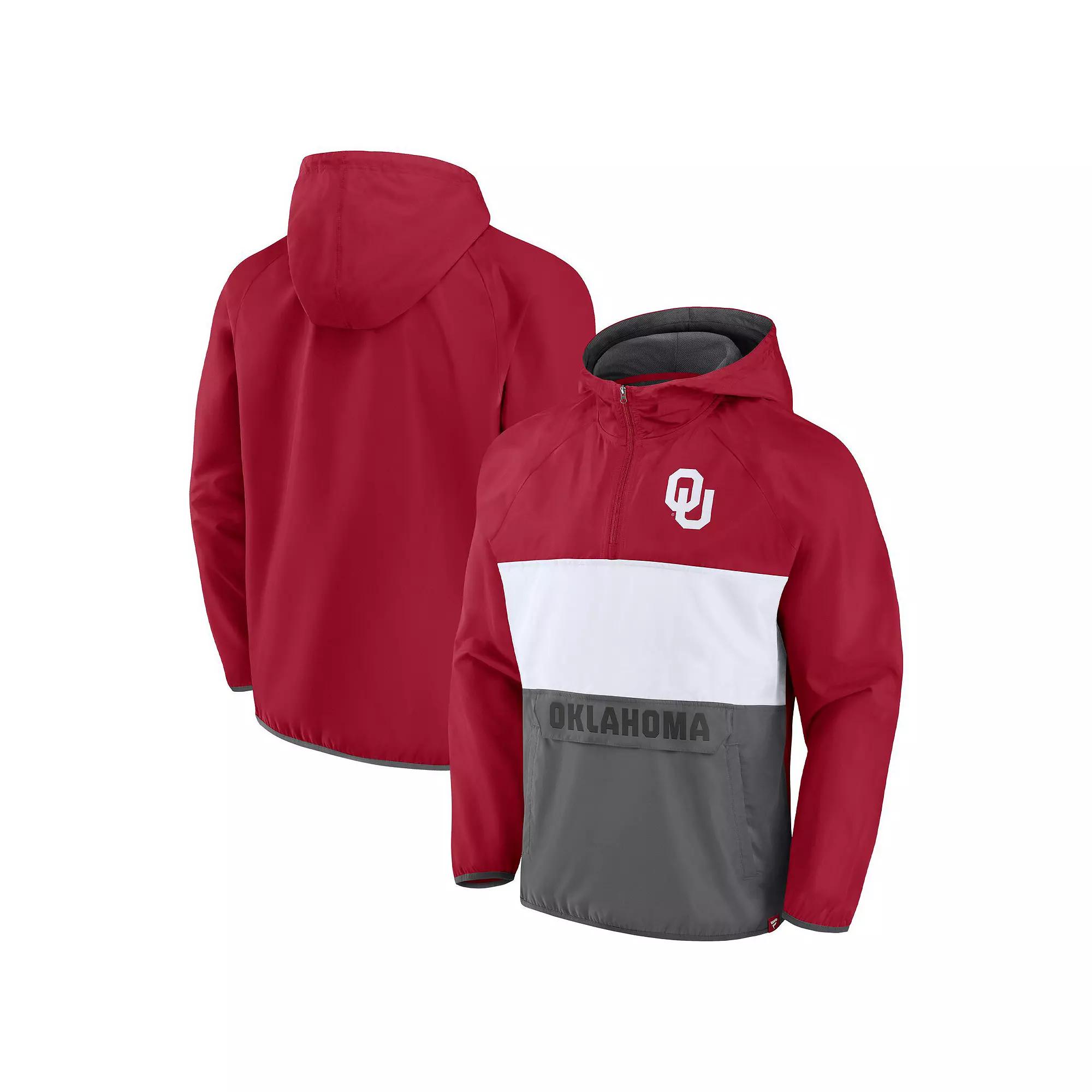 Men's Fanatics Branded Crimson Oklahoma Sooners Victory On Raglan Quarter-Zip Hoodie,  Product Image