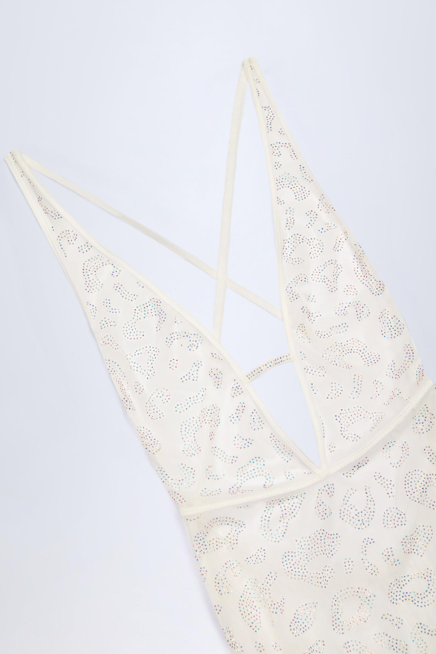 Embellished Backless Maxi Dress in White Product Image