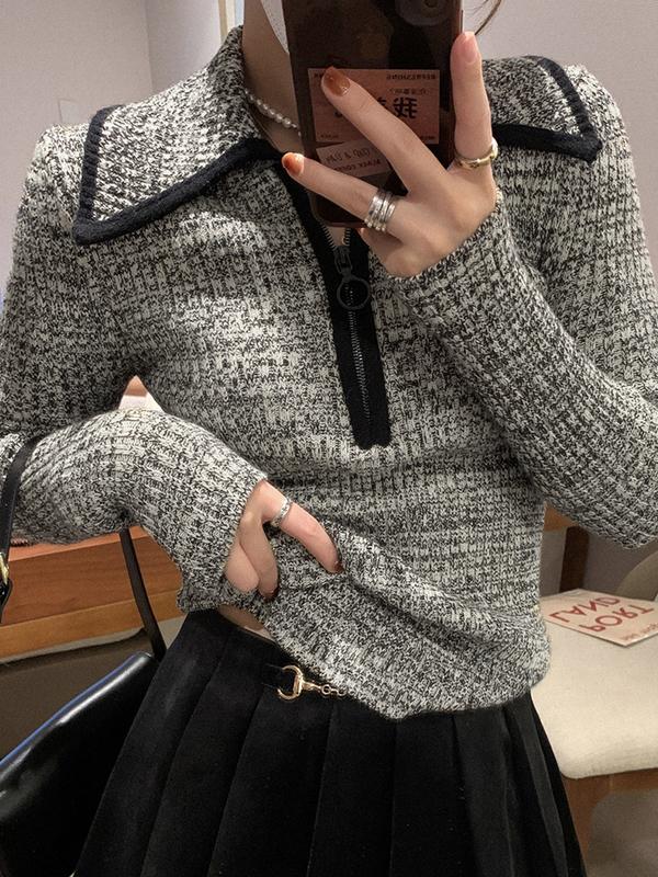 Lapel Neck Half Zip Sweater Product Image