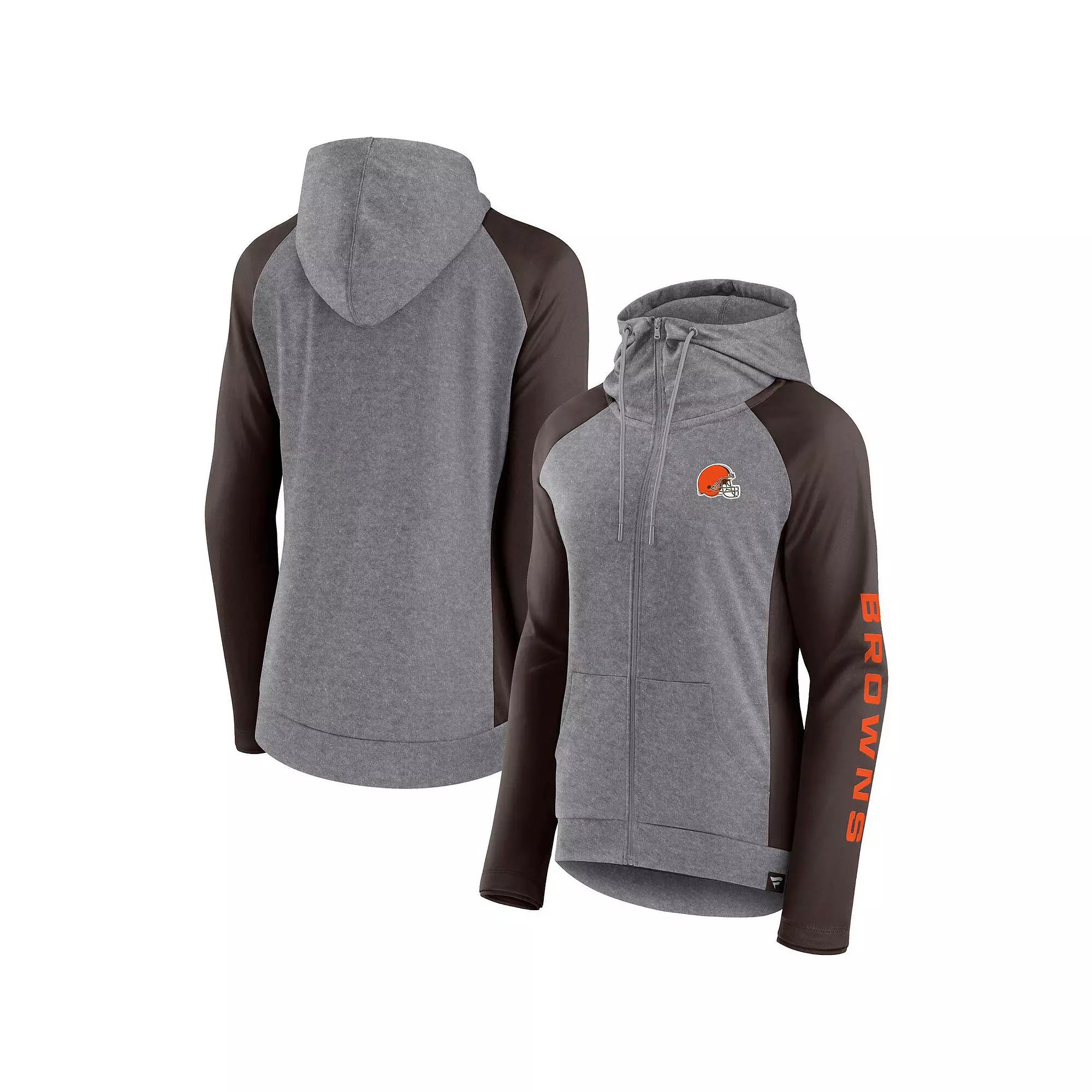 Women's Fanatics Branded  Heather Gray/Brown Cleveland Browns Blind Side Raglan Full-Zip Hoodie, Size: XS, Grey Product Image