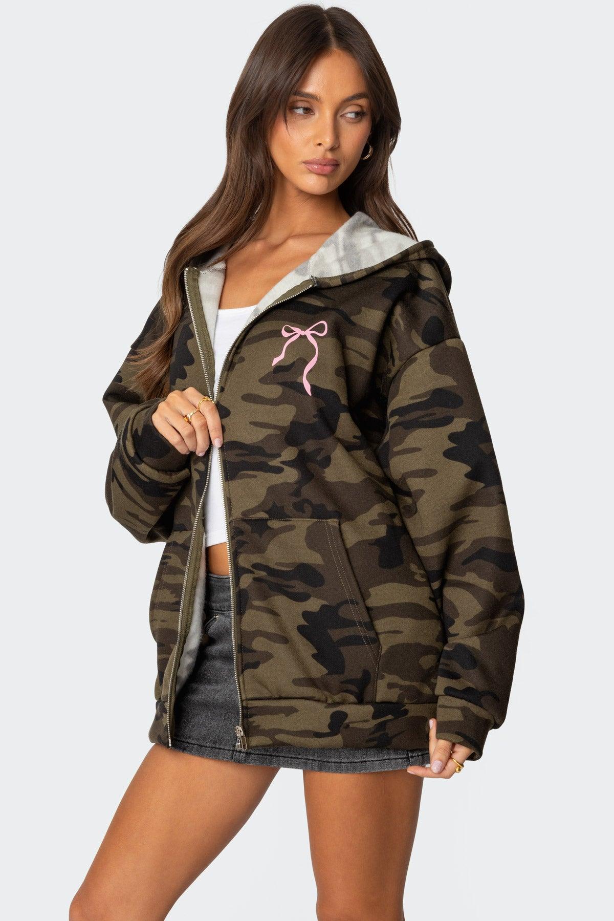 Camo Oversized Bow Detail Hoodie Product Image