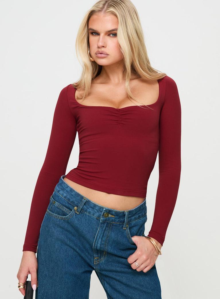 Selenie Long Sleeve Top Red Product Image