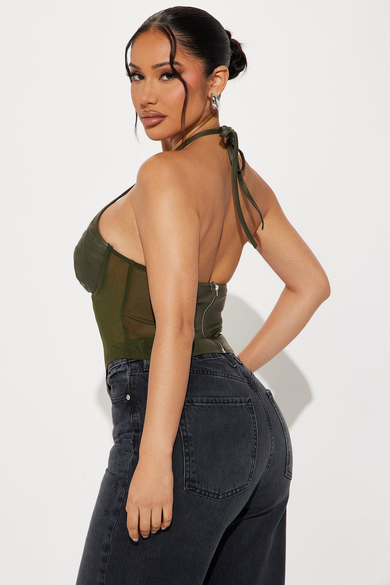 All I Needed Leather Corset Top - Olive Product Image