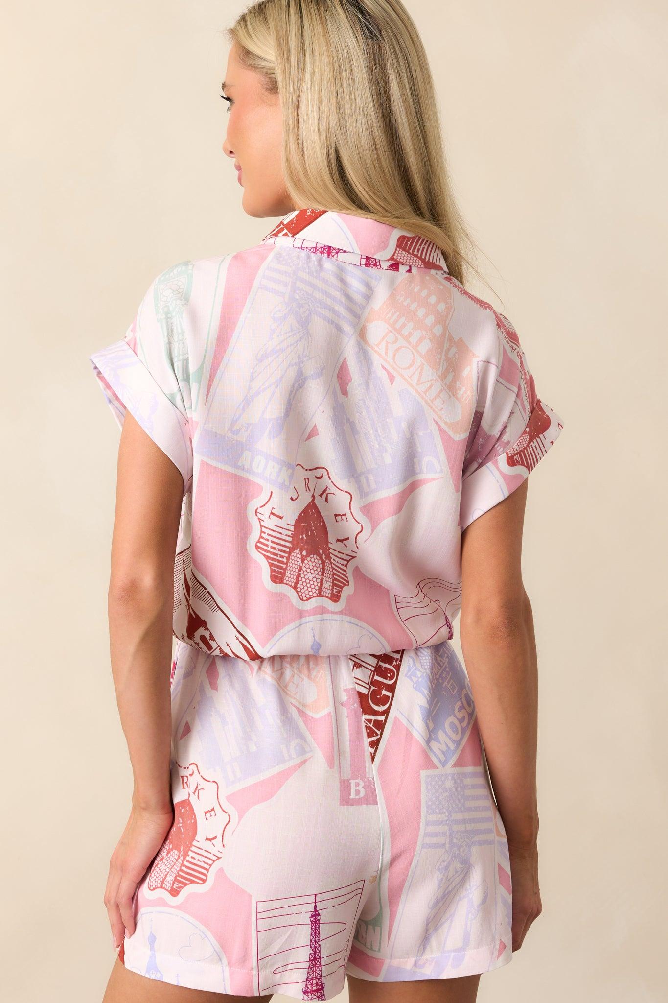 Allie Passport Print Pink Romper Product Image