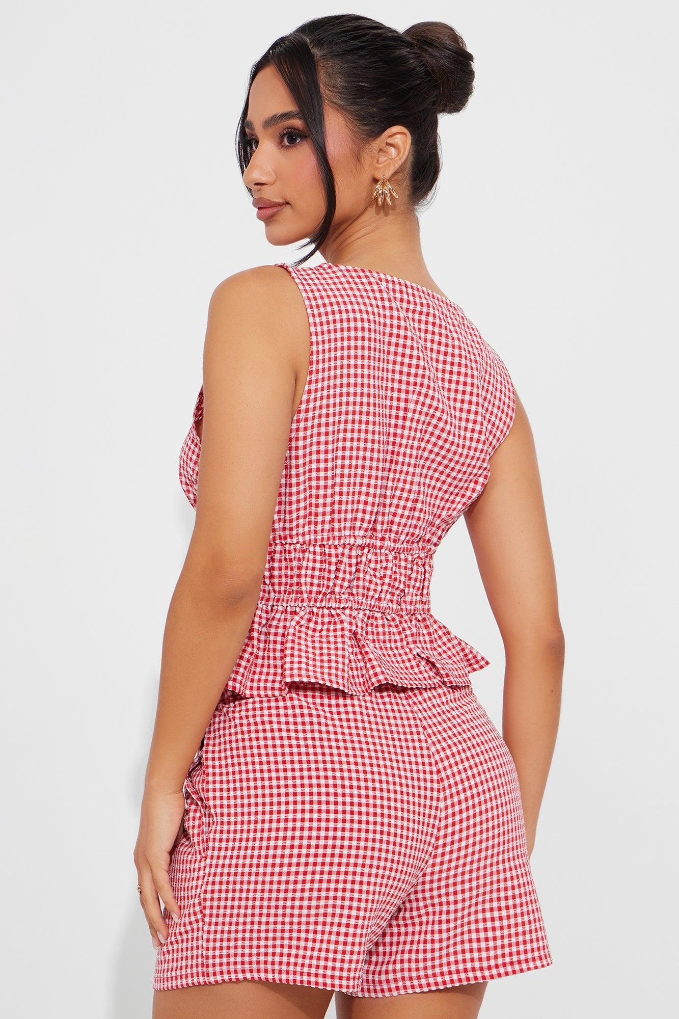 Sweet Darling Gingham Short Set - Red Product Image