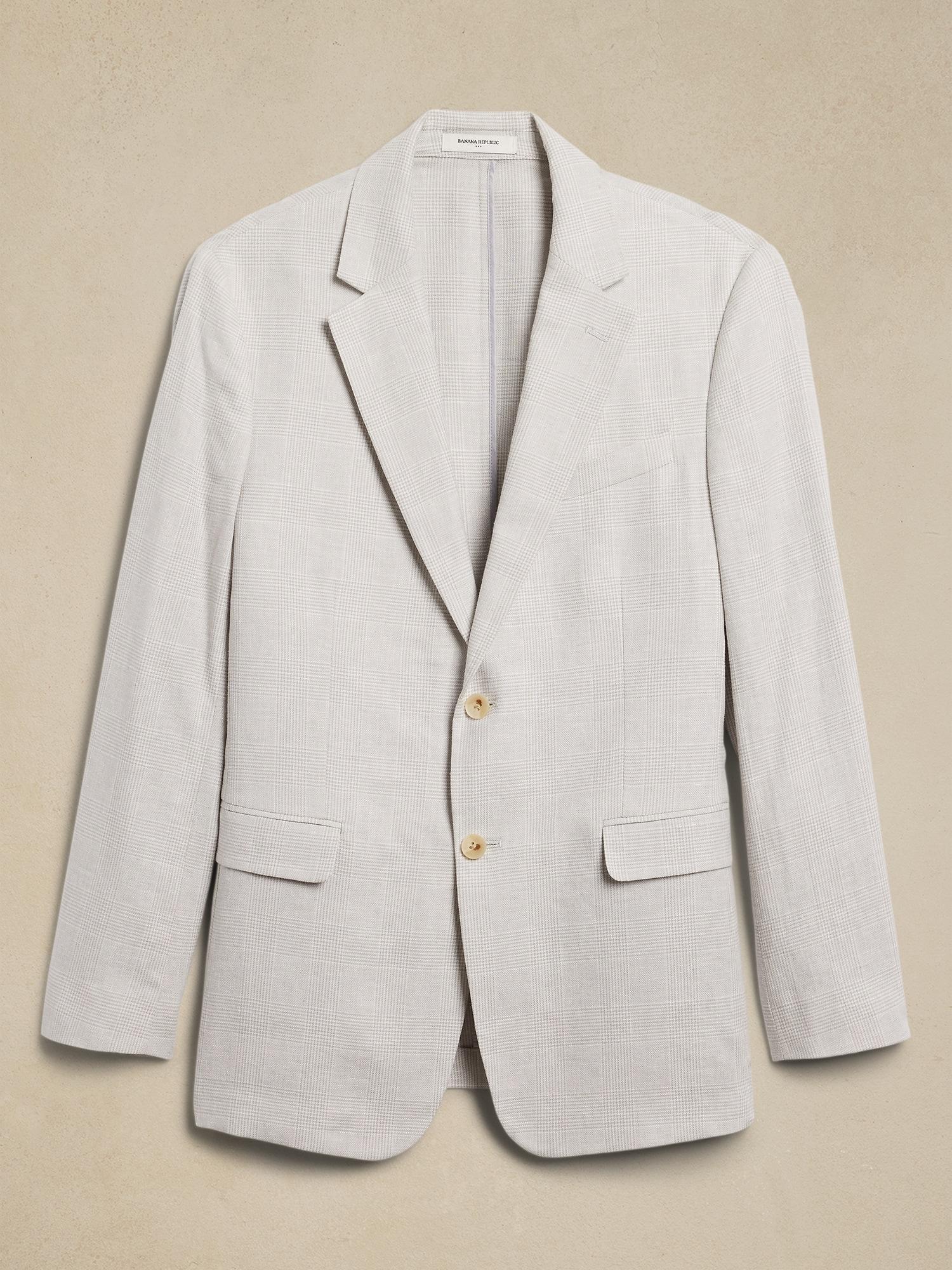 Tailored-Fit Linen-Blend Glen Plaid Suit Jacket Product Image
