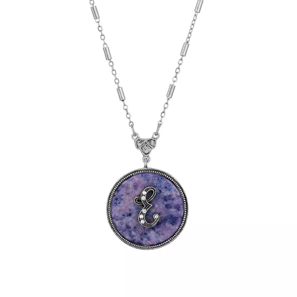 1928 Silver Tone Round Initial Pendant Necklace, Women's, J Product Image