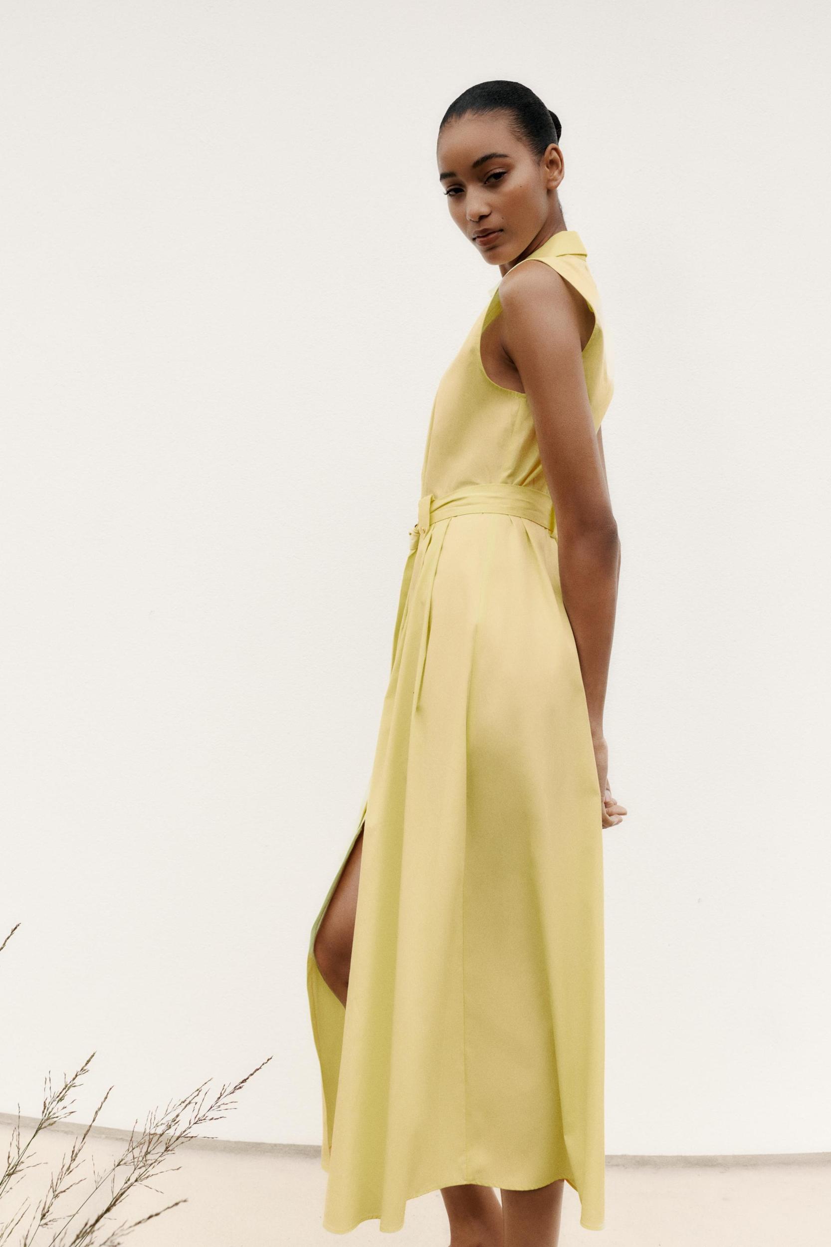 BELTED POPLIN MIDI DRESS Product Image