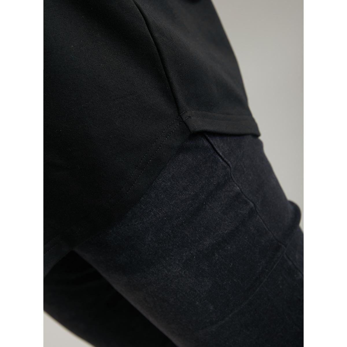 Plus Size Rib Knit Cable Knit Patchwork Hooded Sweatshirt Women Black Casual Elastic cuffs Hooded Dailywear Sweatshirts BloomChic 26/4X Product Image