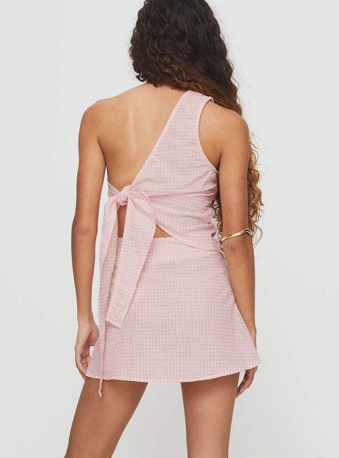 Dirst One Shoulder Set Pink Gingham Product Image