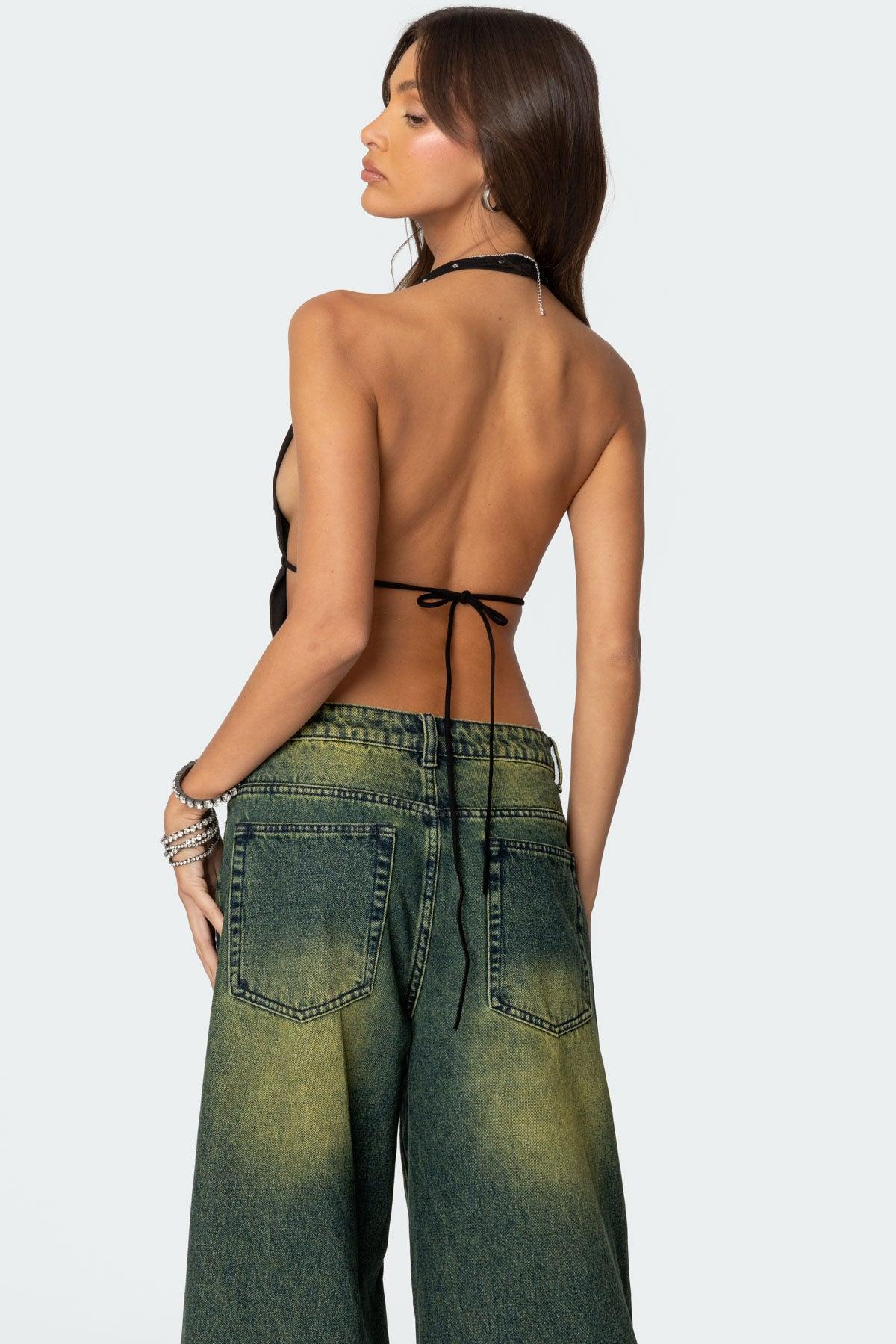 Studded Open Back Halter Top Product Image