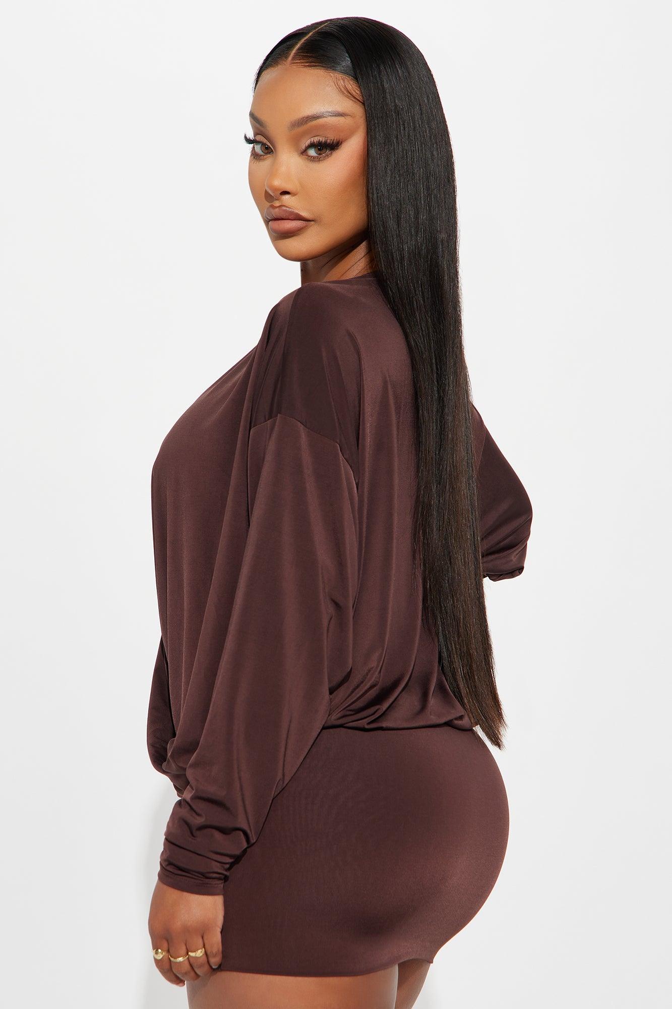 Odette Long Sleeve Mini Dress - Chocolate Product Image