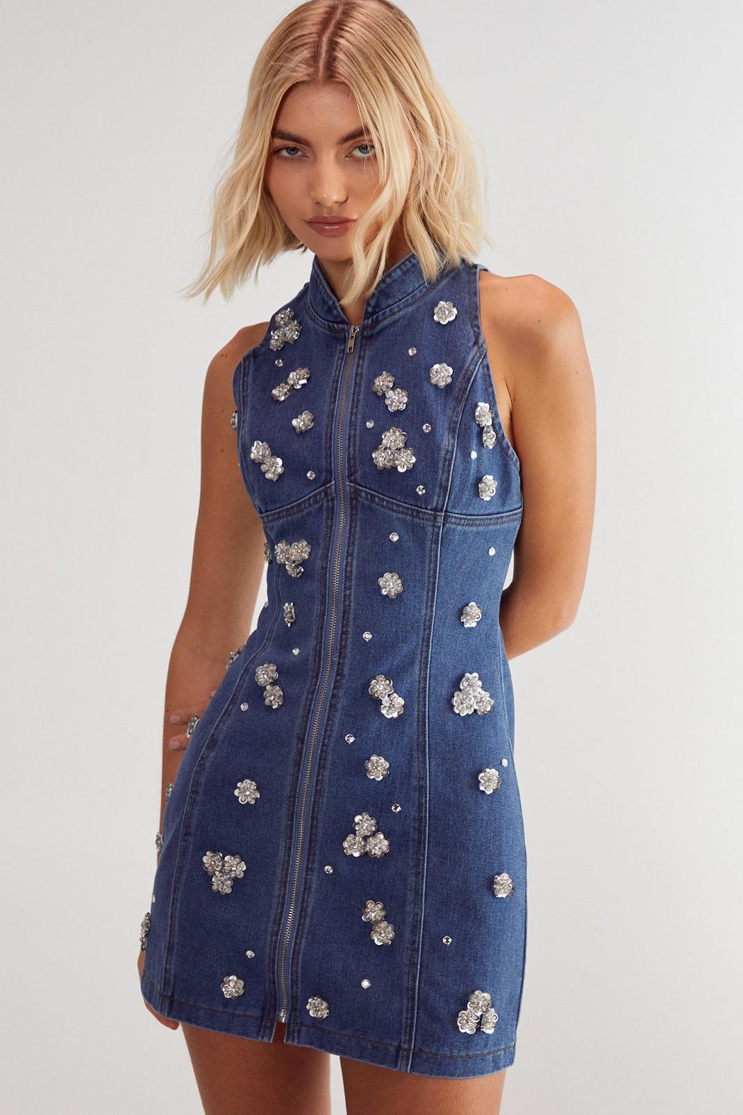 Embellished Flower Applique Mini Dress Product Image