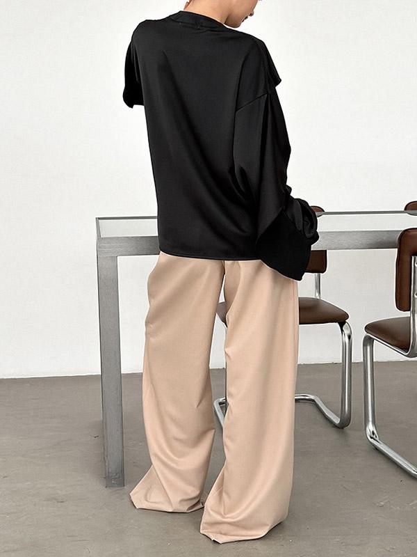 Loose Puff Sleeves Solid Color Split-Joint Tiered V-Neck Blouses&Shirts Tops Product Image