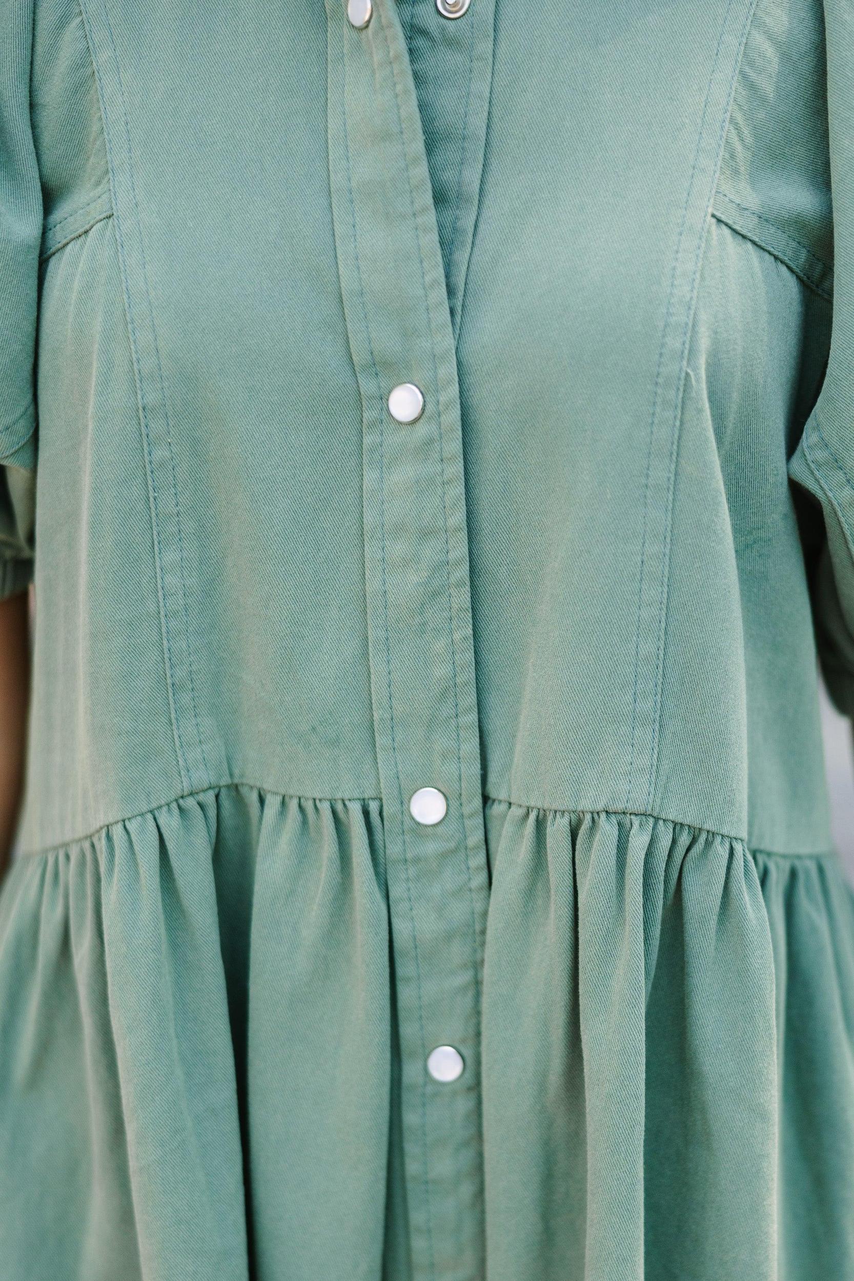 Well Known Olive Green Denim Babydoll Dress Female Product Image