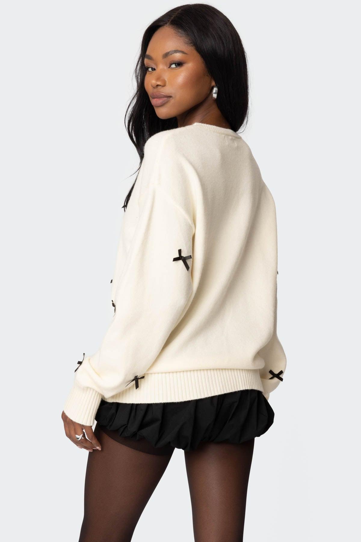 Satin Effect Bow Oversized Sweater Product Image