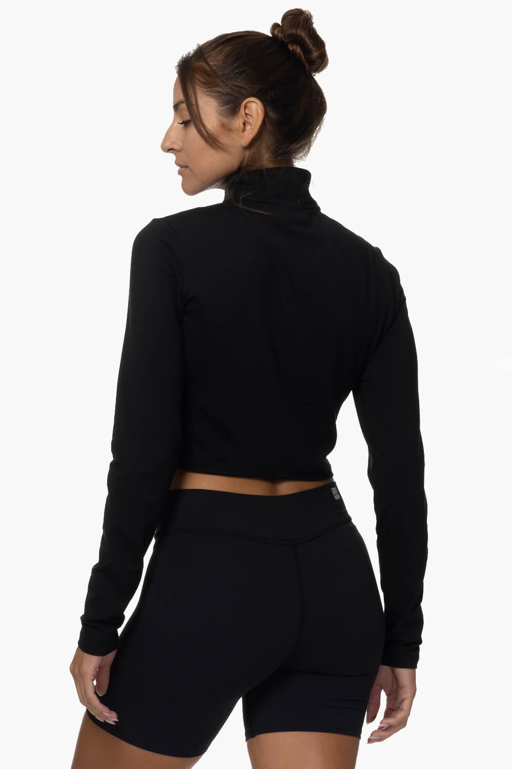 Snapper Cropped 1/4 Zip Up Pullover - Black Female Product Image