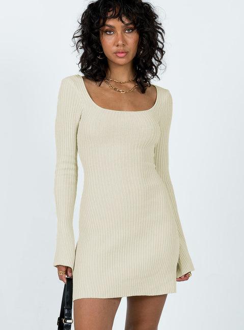 Brownhall Long Sleeve Mini Dress Beige Product Image