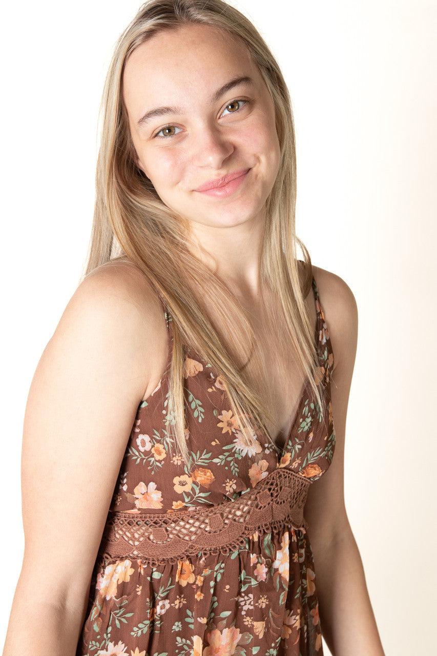 Brown Crochet Waistband Mini Dress Product Image