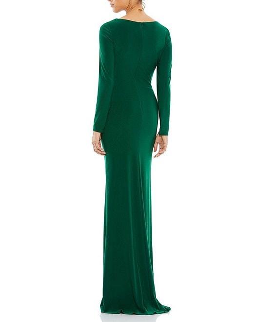 Mac Duggal Long Sleeve Surplice V-Neck Column Faux Wrap Gown Product Image