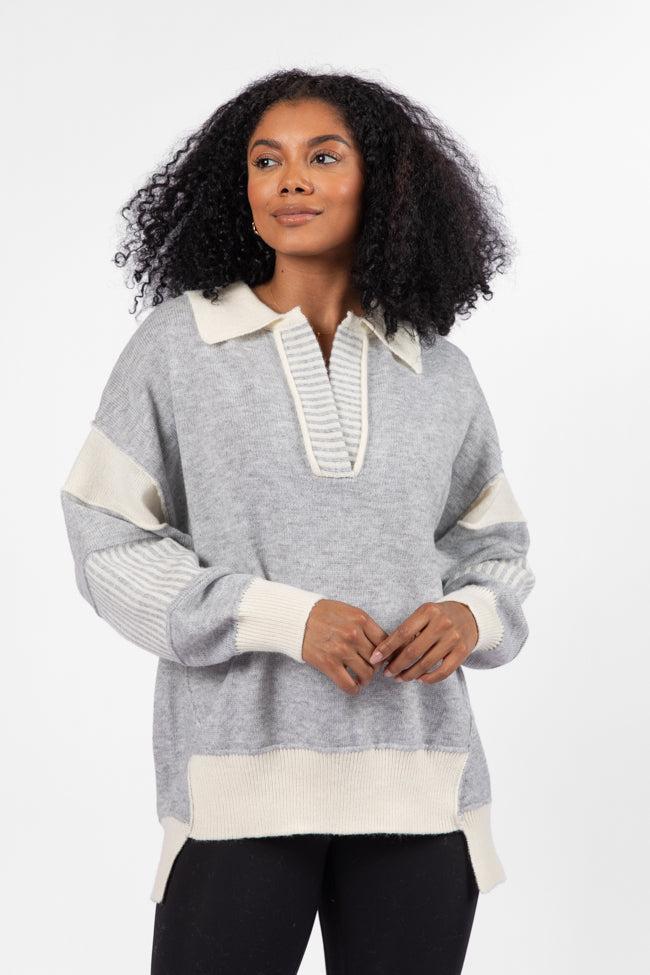Think About It Heather Grey Collared Oversized Sweater FINAL SALE Product Image