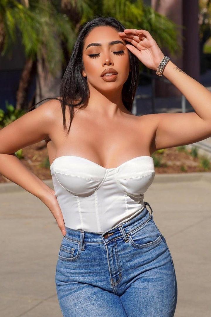 Please Her Satin Corset Top - White Product Image