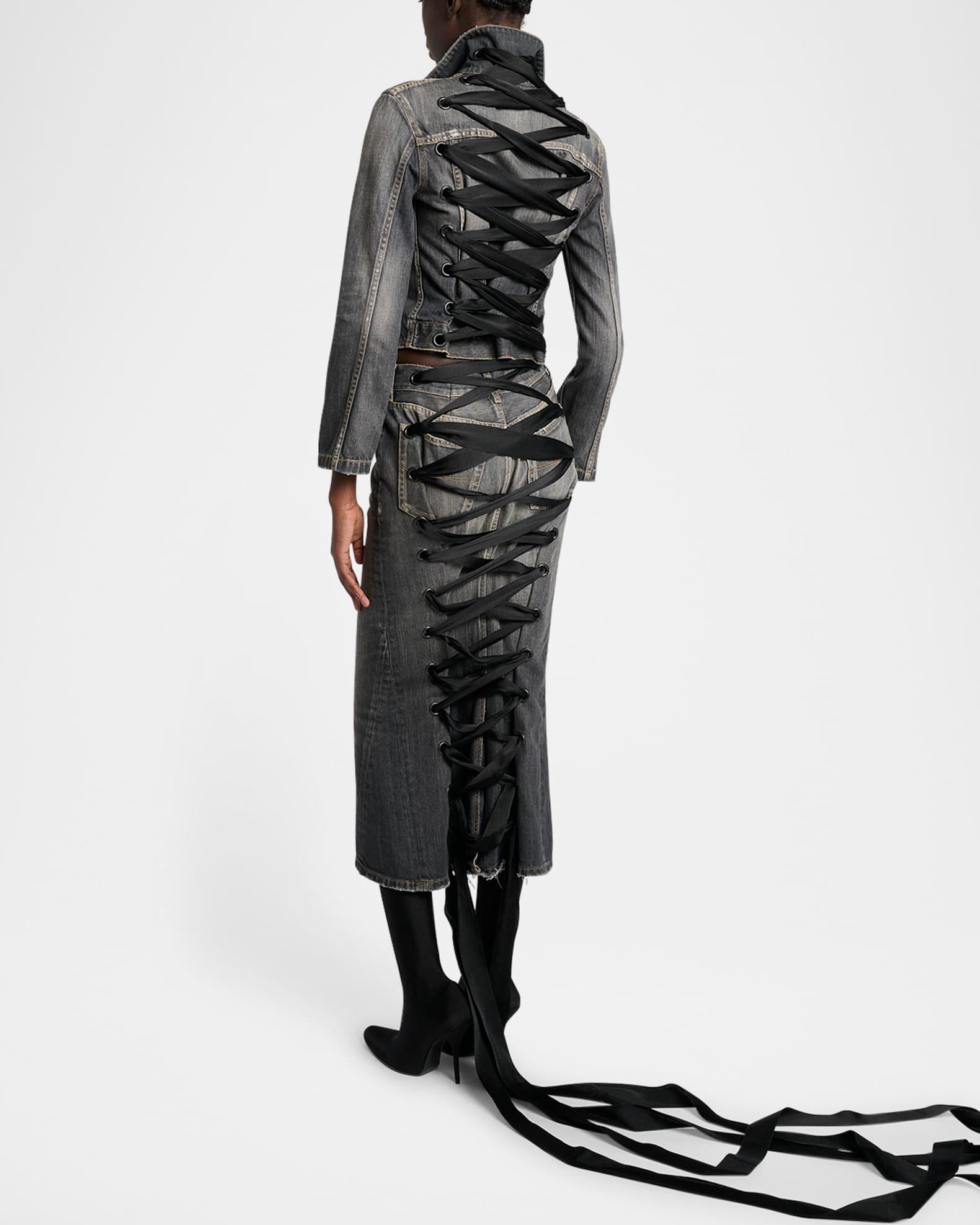 Lace-Up Denim Midi Skirt Product Image