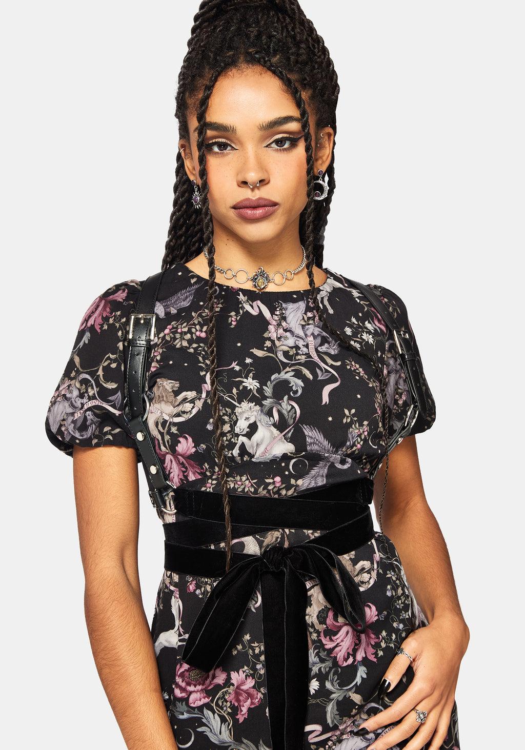 Merunicorn Enchanted Forest Print Puff Sleeve Midi Dress Product Image